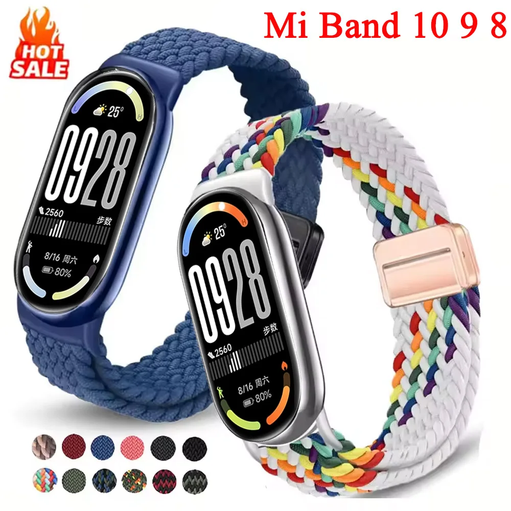Geflochtenes Nylonband für Xiaomi Smart Band 10 9 8, Zubehör, atmungsaktiv, magnetisch, verstellbares Armband für Mi Band 8 9 10 Correa