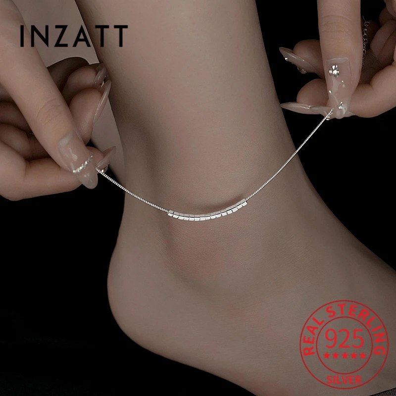 INZATT Real 925 Sterling Silver Small Move Cube Charm Anklet For Women Minimalist Classic Fine Jewelry Bijoux In Summer