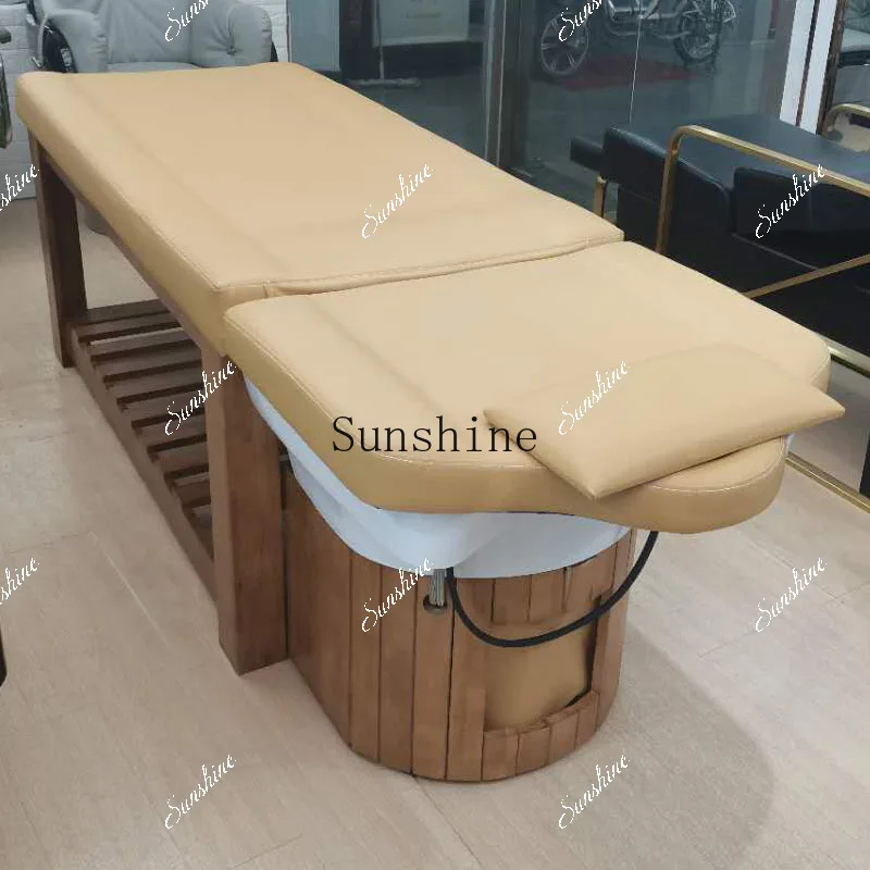 Hair salon full lying shampoo bed ceramic basin solid wood flushing bed fumigation integrated head treatment  TF
