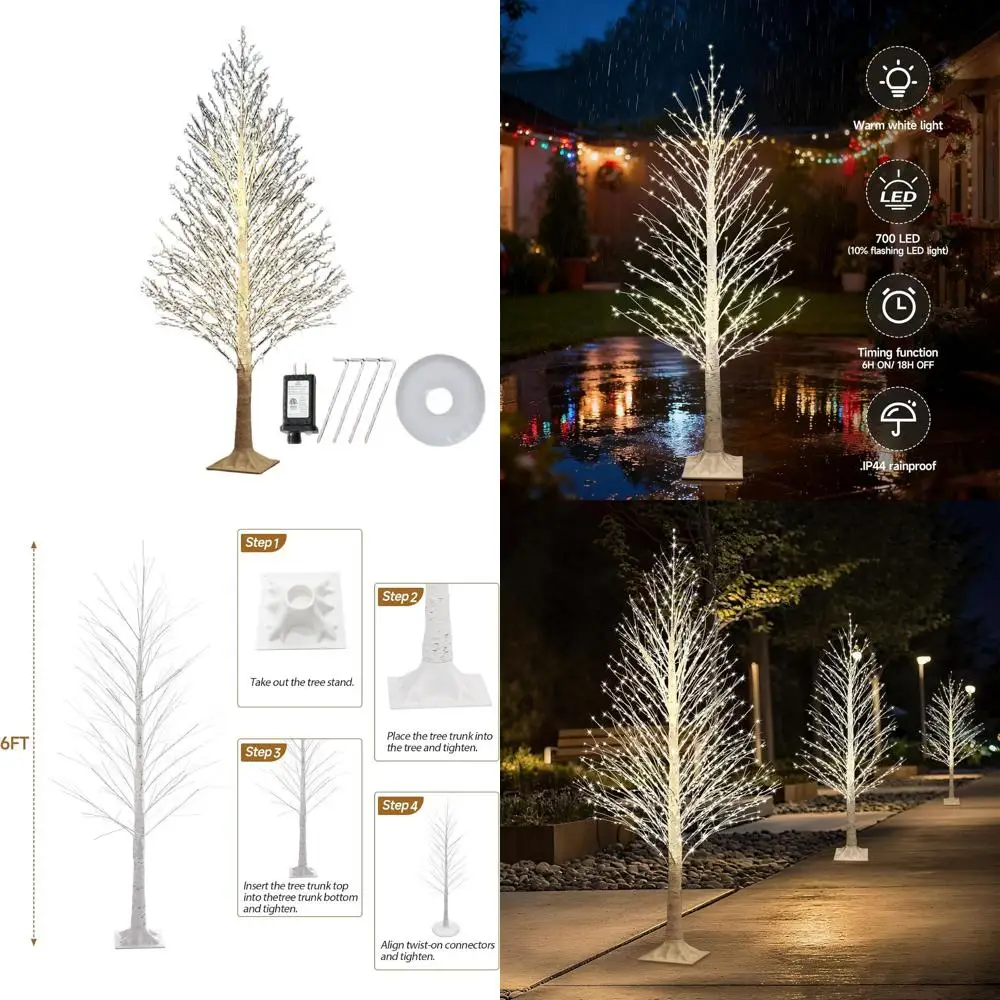 

7-футовая рождественская елка из березы с подсветкой, 1000 теплых белых светодиодов и мерцающими эффектами для внутреннего и наружного праздничного декора