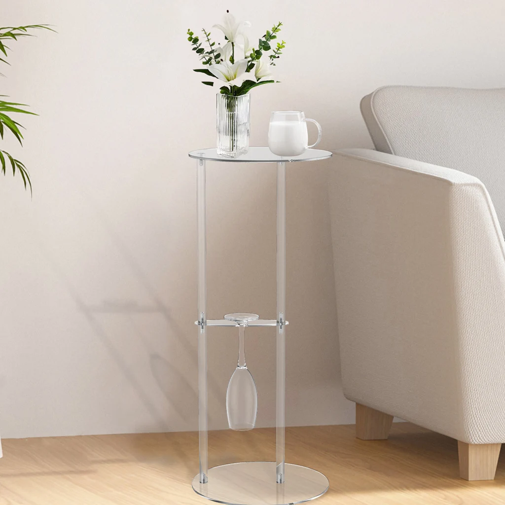 

Акриловый столик для напитков для небольших помещений, прозрачный круглый столик для напитков, маленький круглый столик для декора гостиной, спальни, ванной комнаты