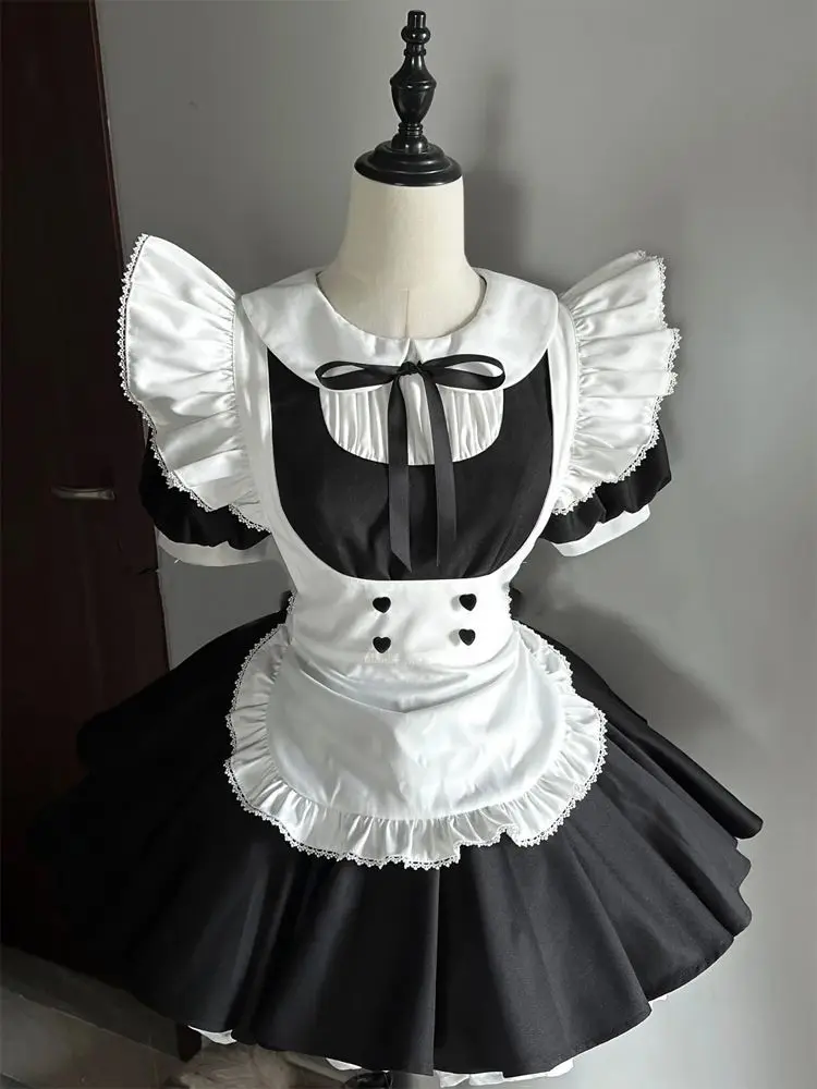 Japanese Kawaii Lolita Short Sleeve Mini Dress + Strap Pinafore Apron Two-Piece Set Y2k Vintage Bow Button Patchwork 2026 view 3