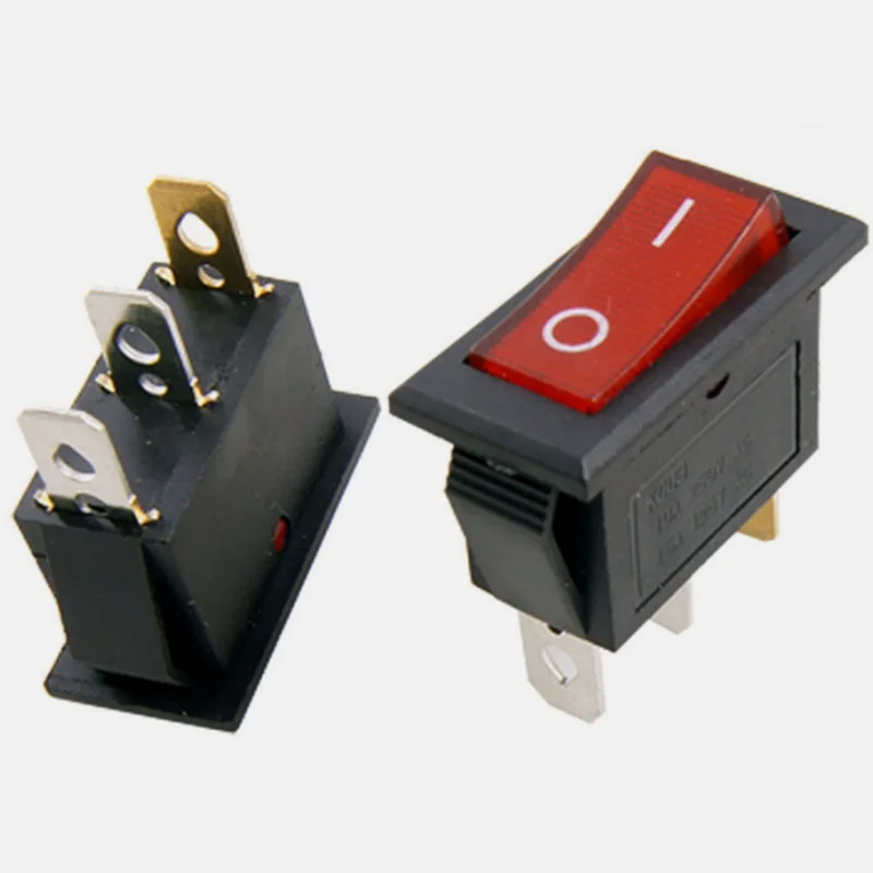 10 Pcs 3 Pin Red/Green Neon Light ON/OFF SPST Snap In Rocker Switch 10A/250V 15A/125V AC