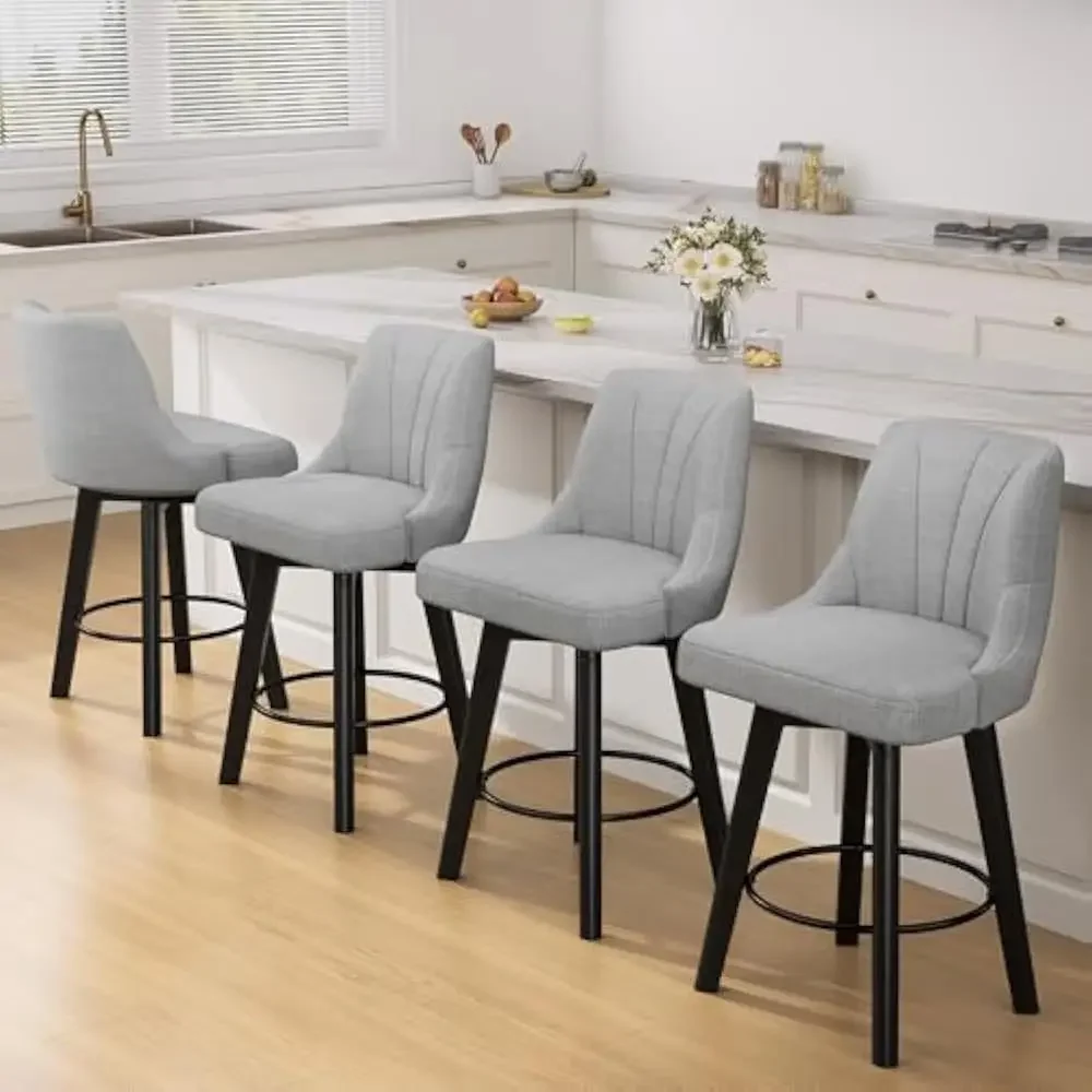 

24" Upholstered Bars Chairs,PU Leather Bares stools Set of 3,Counter Height Swivel Bars Stool Back Solid Wood Legs, Bar Chair