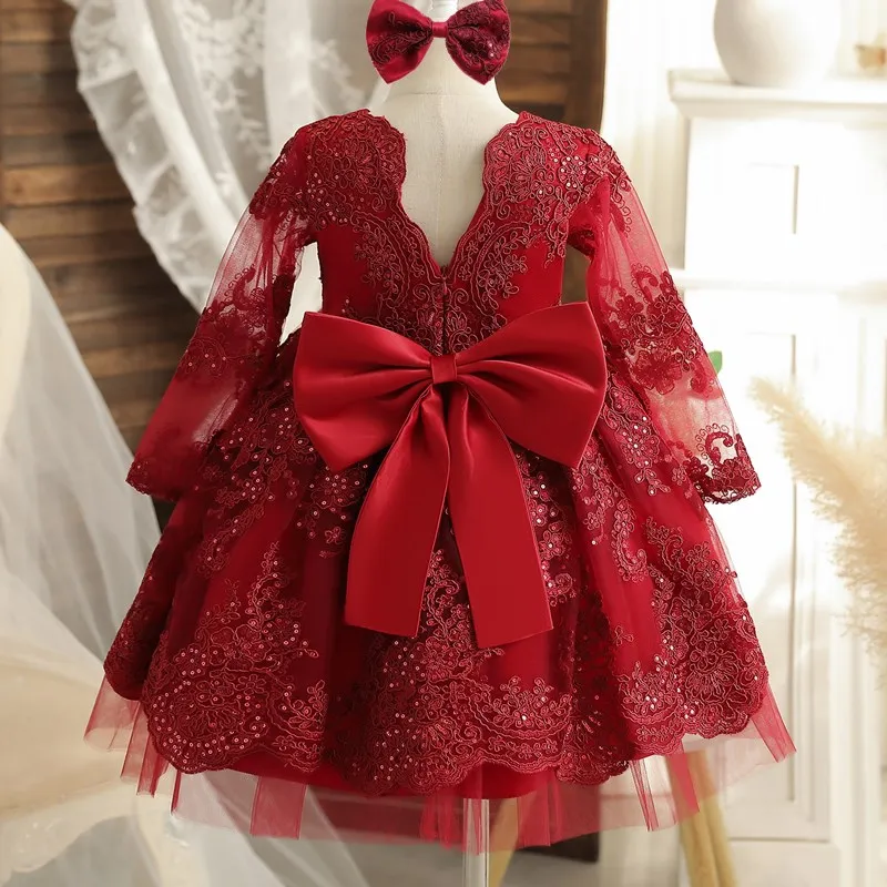 Christmas Baptism Dresses For Baby Girls Lace Princess 1st Year Birthday Party Wedding Dress Newborn Kids Christening Gown