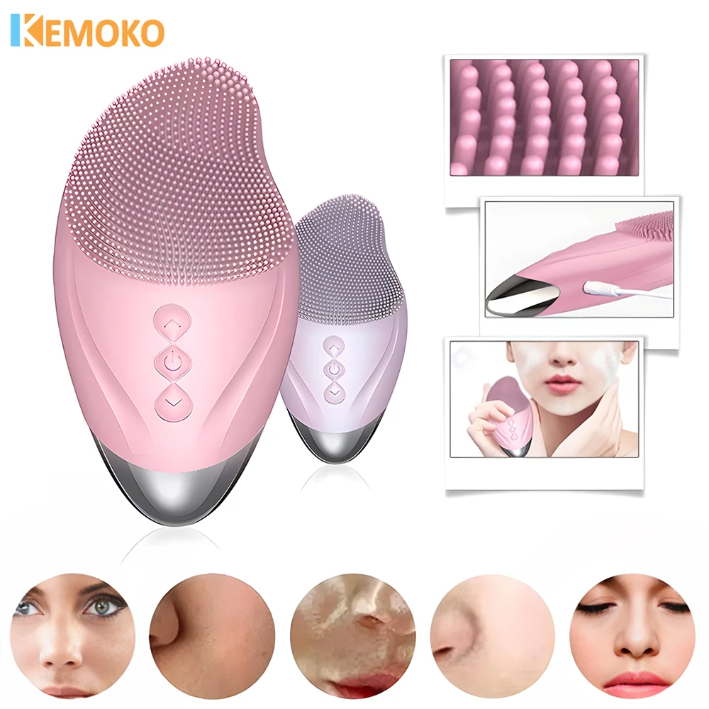 Escova de limpeza facial de silicone recarregável, ferramenta de massagem para os olhos, limpador facial, limpeza profunda dos poros, dispositivo de cuidados de saúde da pele, à prova d'água