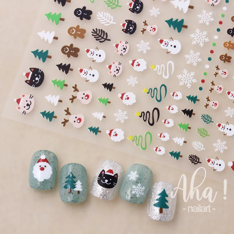 1PC Christmas Santa Claus Elk Nail Art Stickers 3D Snowflake New Year Cartoon Nail Decor Decals Xmas Adhesive Manicure Sliders ^