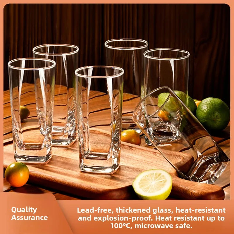 Heat Resistant Glass Cup Set Drinking Water Beer Milk Transparent Cups for Home Use round Shape Single Layer Glass Cups