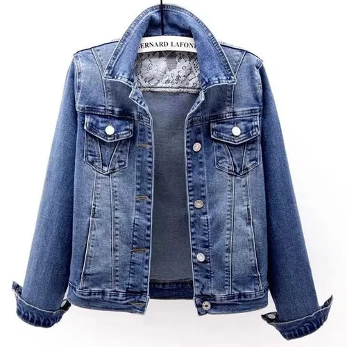Chaqueta vaquera de otoño para mujer, Chaqueta corta de manga larga, abrigo vaquero ajustado elástico coreano, ropa de calle, prendas de vestir exteriores básicas Vintage de primavera