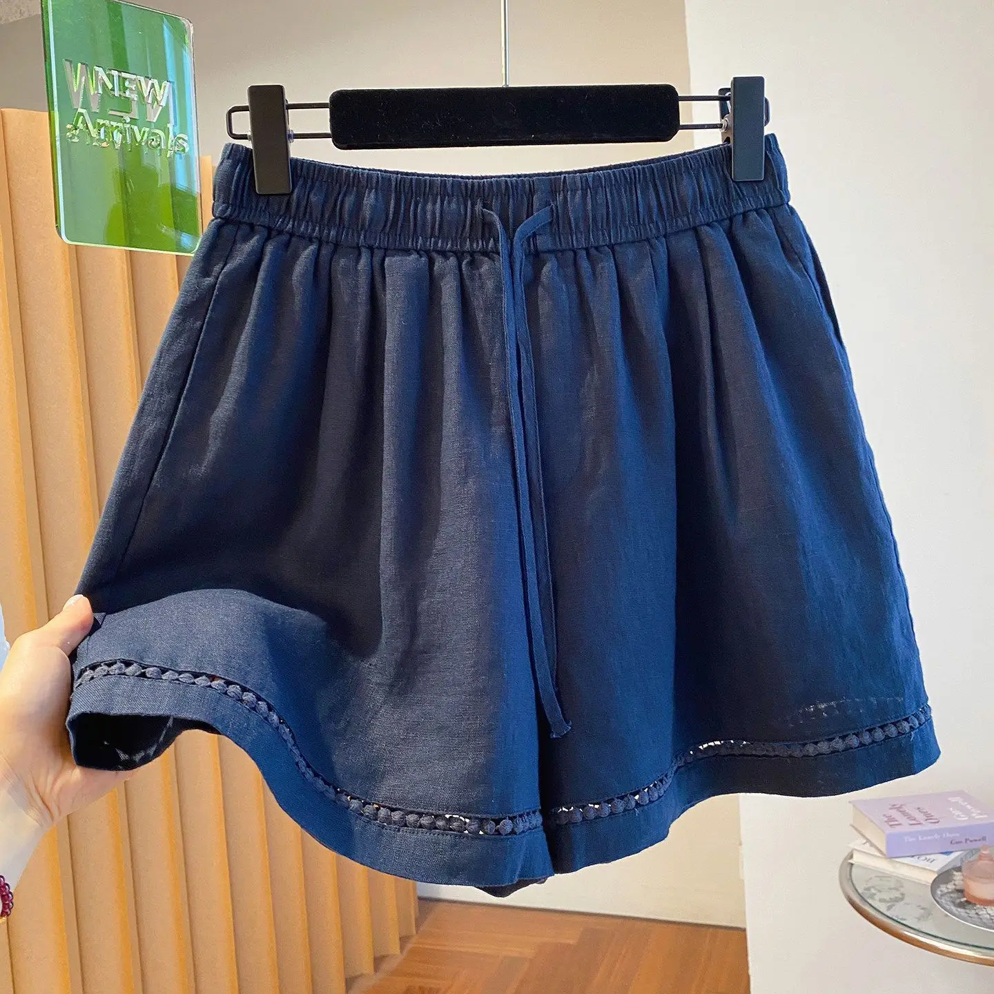 Summer Men's Loose Casual Wide Leg Pants Pure Color Shorts Outerwear Comfortable Breathable Lightweight Polyester Fiber