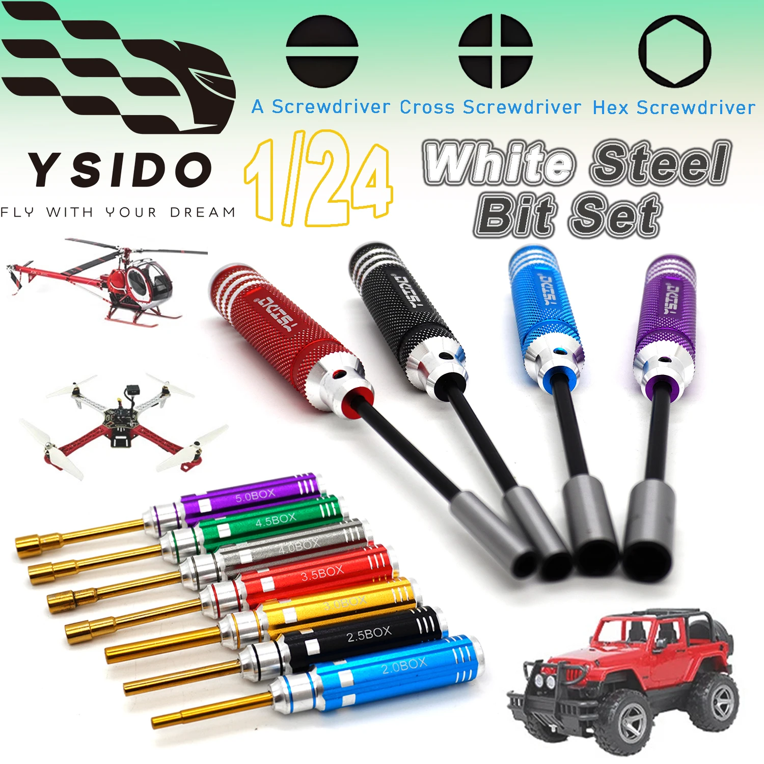 

RC Helicopter Drone Crawler Buggy Car 1.5/2.0/3.0/4.0/5.5mm Cross Hex Screw Driver Screwdriver Set Tool for 1/24 Traxxas Axial