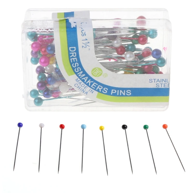 100Pcs Dressmaking Sewing Pin Straight Pins Round for Head Color Pearl Corsage