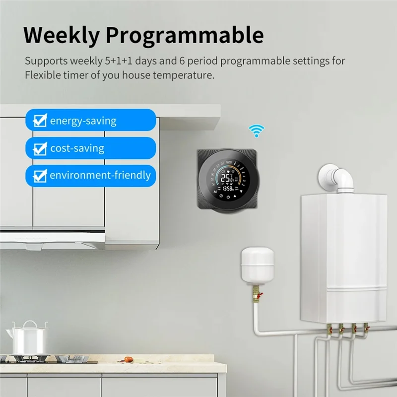 ABGR-Tuya Wifi Thermostat LCD التحكم الرقمي في درجة الحرارة باللمس لـ Alexa