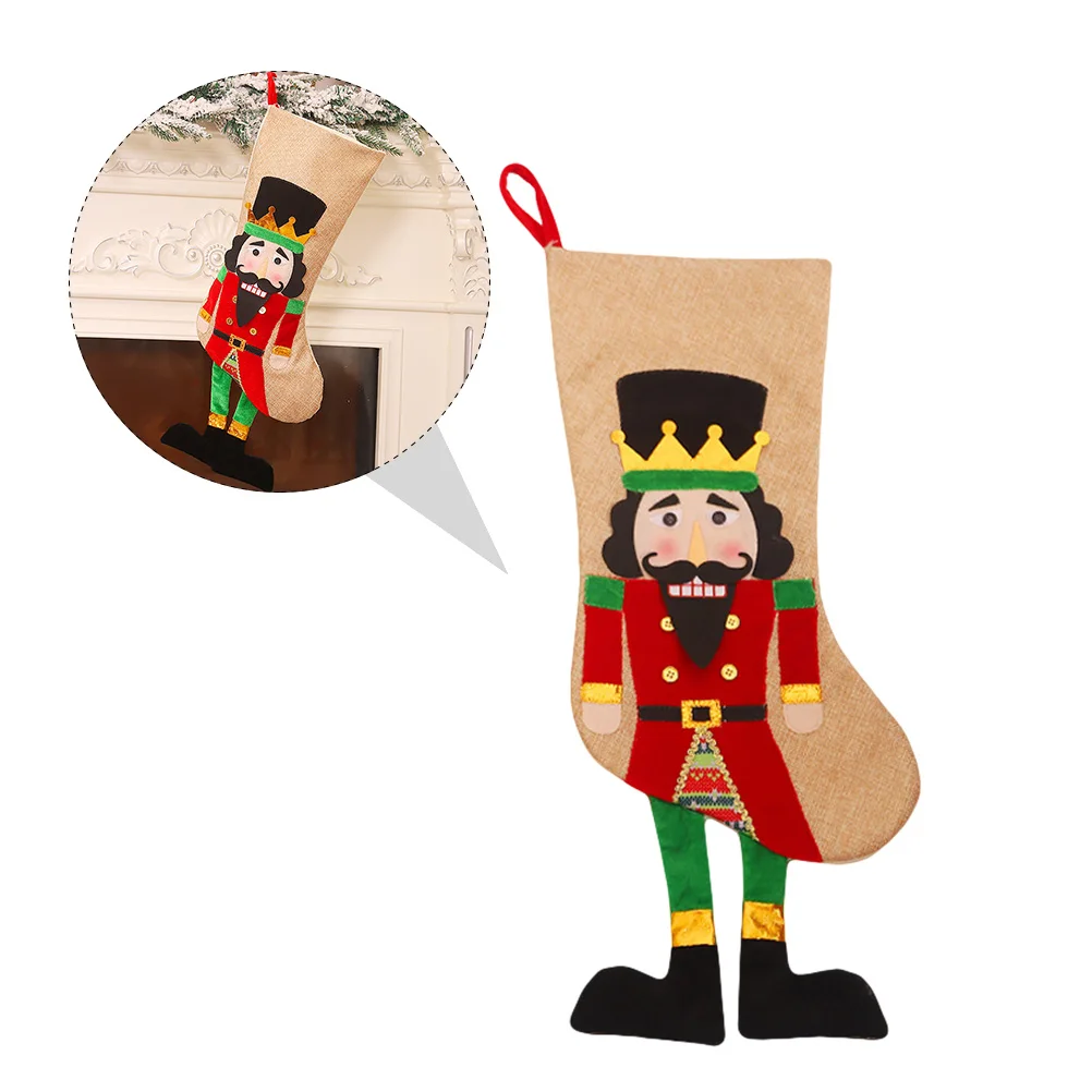 

Christmas Stockings Gift Bag Xmas Sock Candy Pouch Nutcracker Soldier Red Child