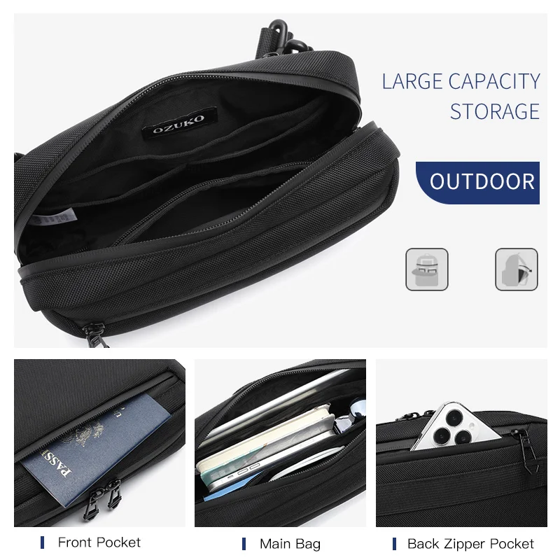 OZUKO High Quality Men Casual Shoulder Bag Waterproof Sling Messenger Bag for Male Stylish Simple Multi-compartment Clutch Bags