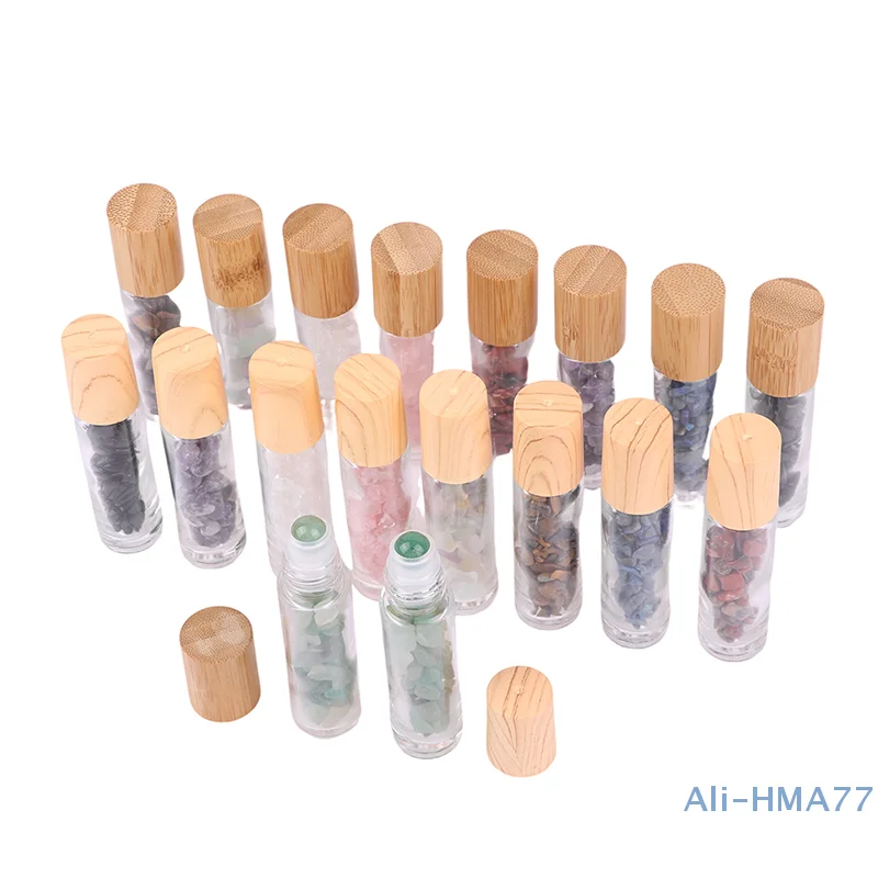 10ml Roll On Bottle Essential Oil Natural Jade Roller Bottles with Crystal Chip Glass Travel Bottle Containers