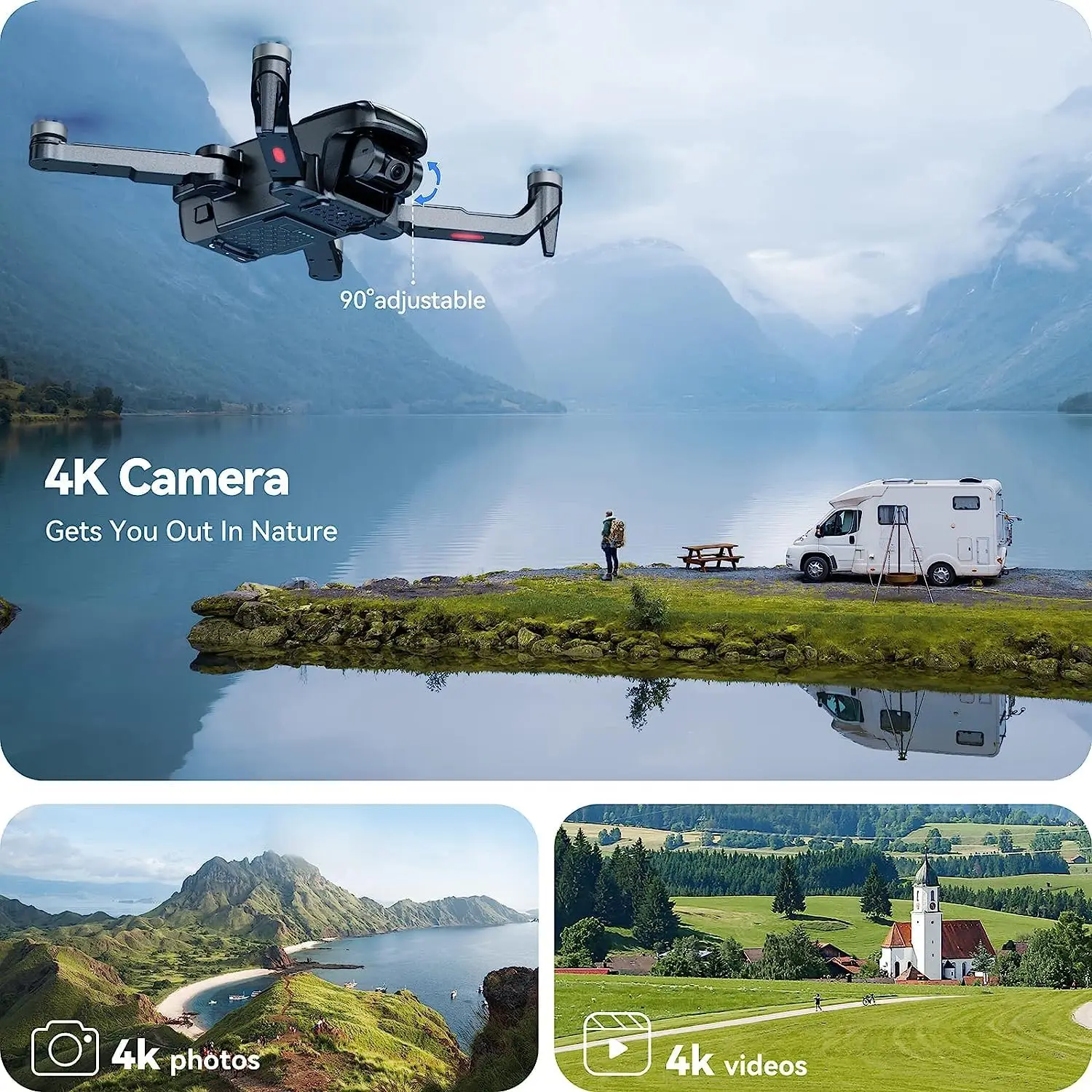 4K UHD, FAA Remote ID Comply, 52 Mins Fly Time 2 Batteries, GPS Auto Return, Indoor-Outdoor Mode, Scale 5 Wind Resistance