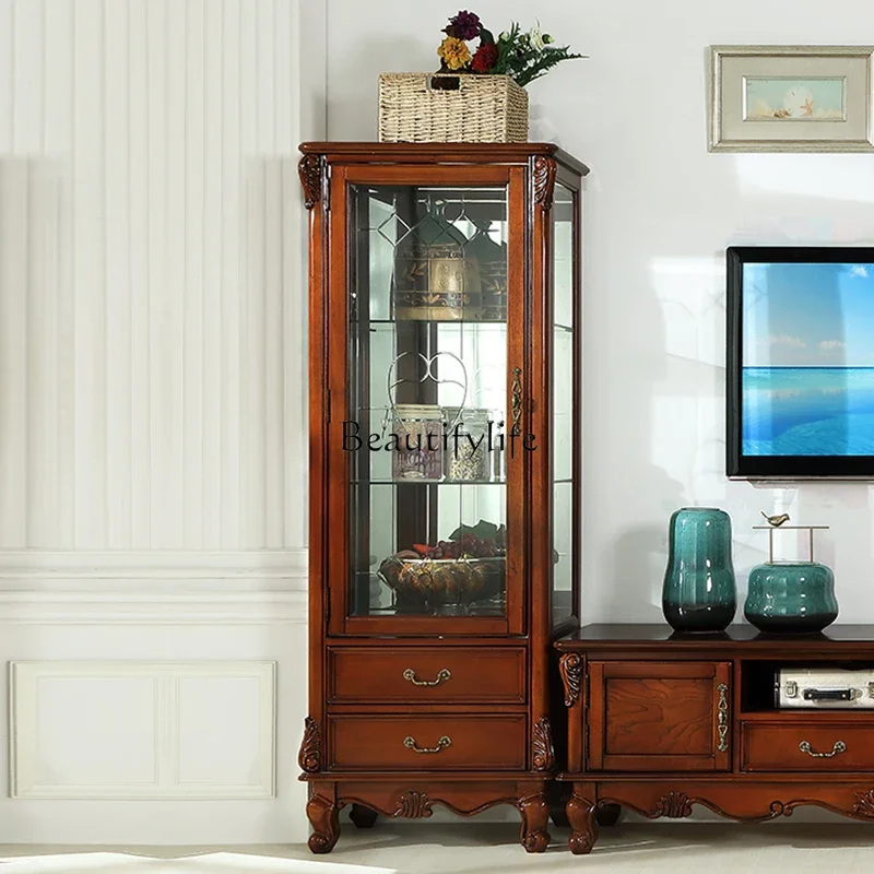 

Yj19 American Style Single Door Wine Cabinet Solid Wood Display Sideboard Decorative Cabinet