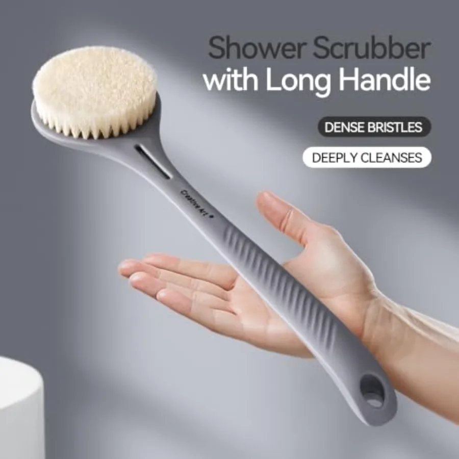 Back Scrubber for Shower for Men Women, Body Brush with Long Handle, Exfoliating Bath Washer with Soft Bristles, Body Exfoliato