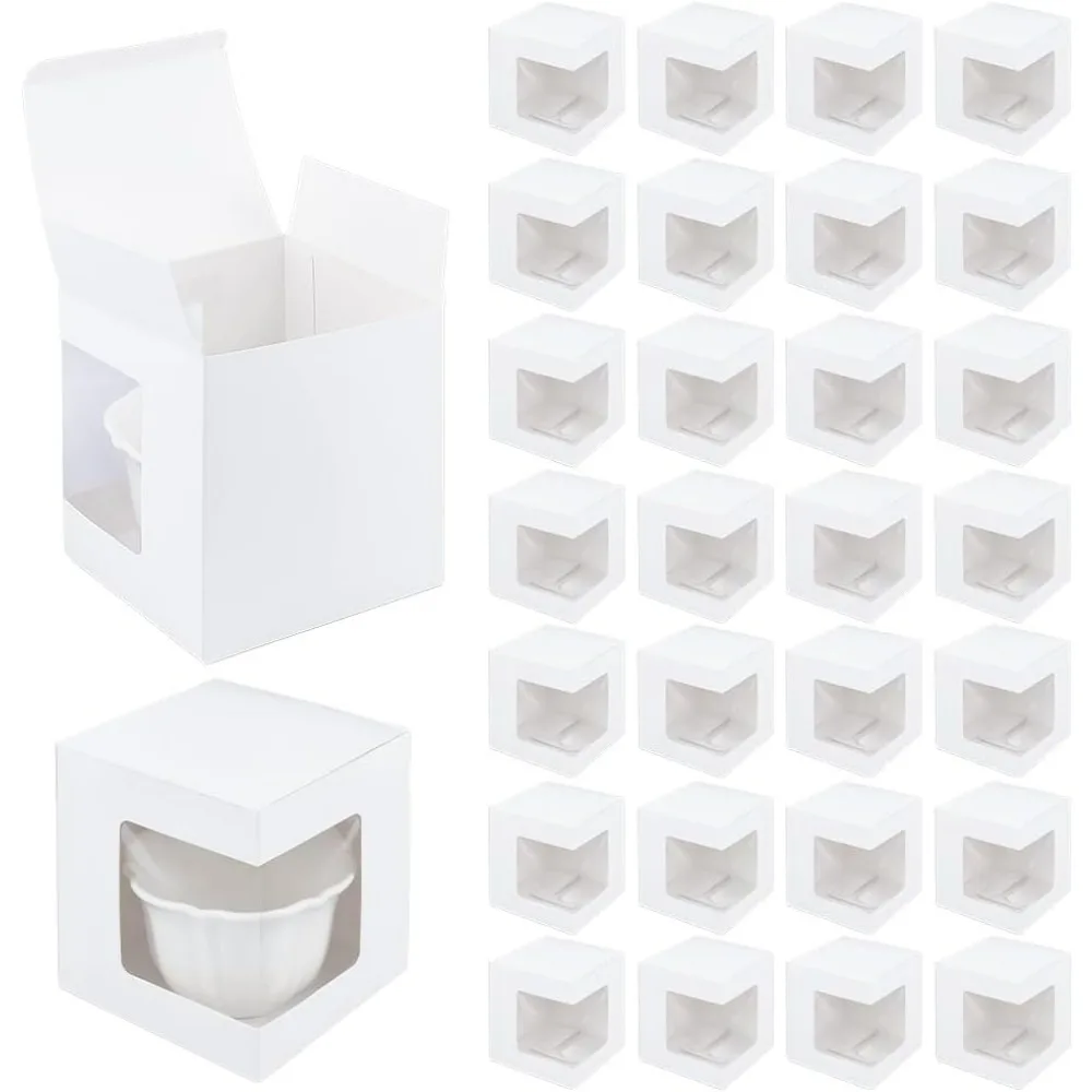 

36Pcs Mug Boxes for Gifts White Coffee Mug Boxes Transparent Wine Glass Gift Packaging Boxes for Blanks 11oz 12oz 15oz
