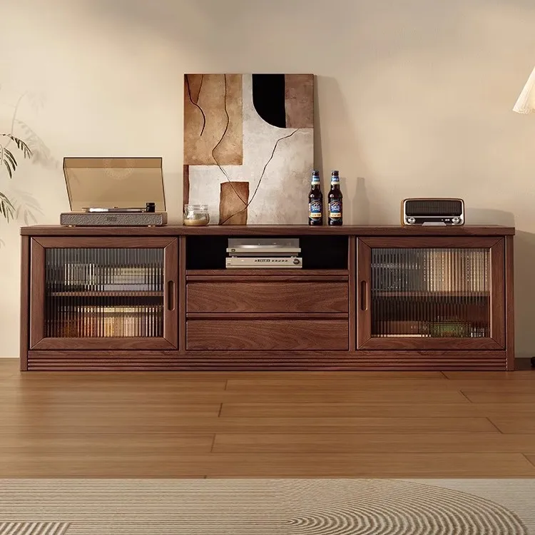 

Customizable black walnut living room home retro small apartment storage storage retractable floor cabinet