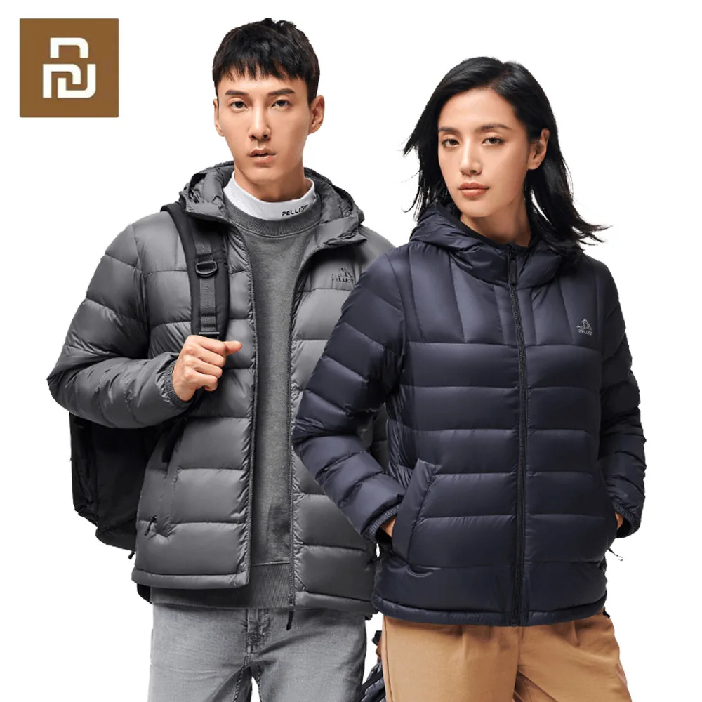 Youpin PELLIOT Men White Duck Down Jacket Hooded Lightweight Puffer Jacket Coat Water Wind Resistant Men Women Warm Winter Parka