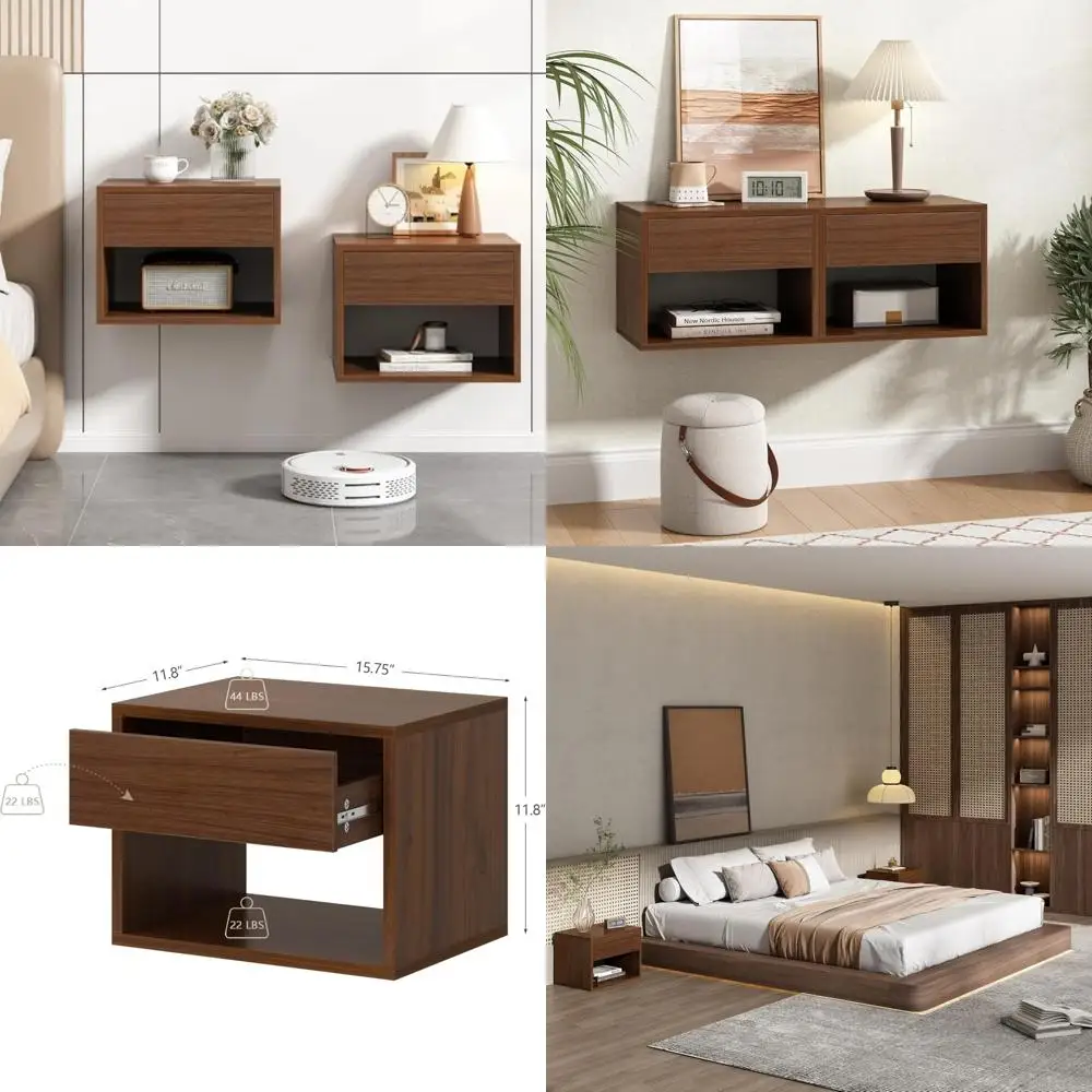 

Комплект двойных тумбочек с ящиками и открытыми полками для хранения, современные настенные деревянные прикроватные тумбочки