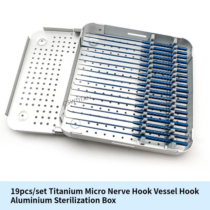 19pcs/set Micro Nerve Hook Micro Spatula Dissectors Titanium Vessel Hook Micro Curette Nerve Teardrop Disserctor 210mm