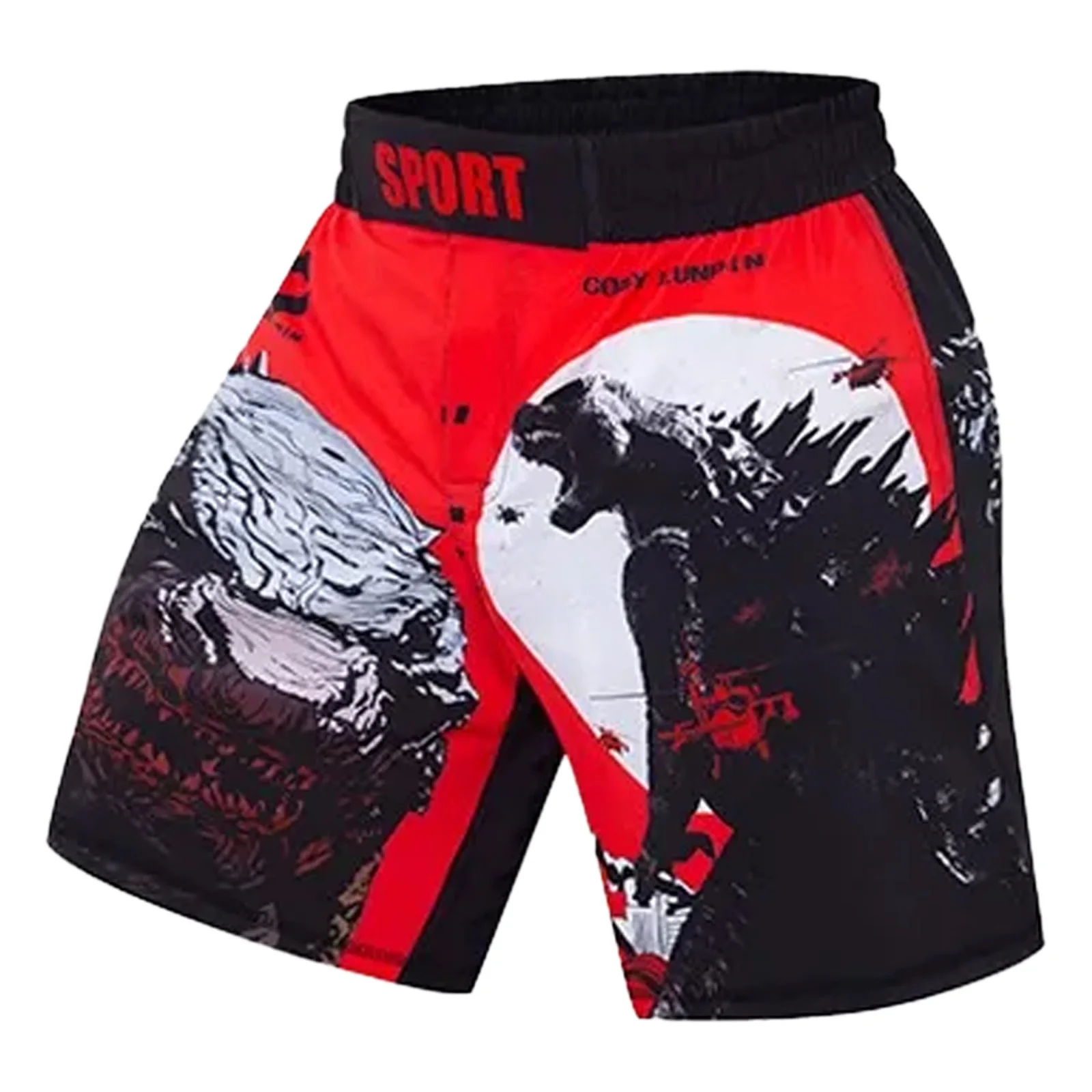 

Men Stylish Printed Boxing Boxer Sports Shorts Elastic Waistband Hook-And-Loop Fastener Placket Side Slit Boxer Wrestling Trunks