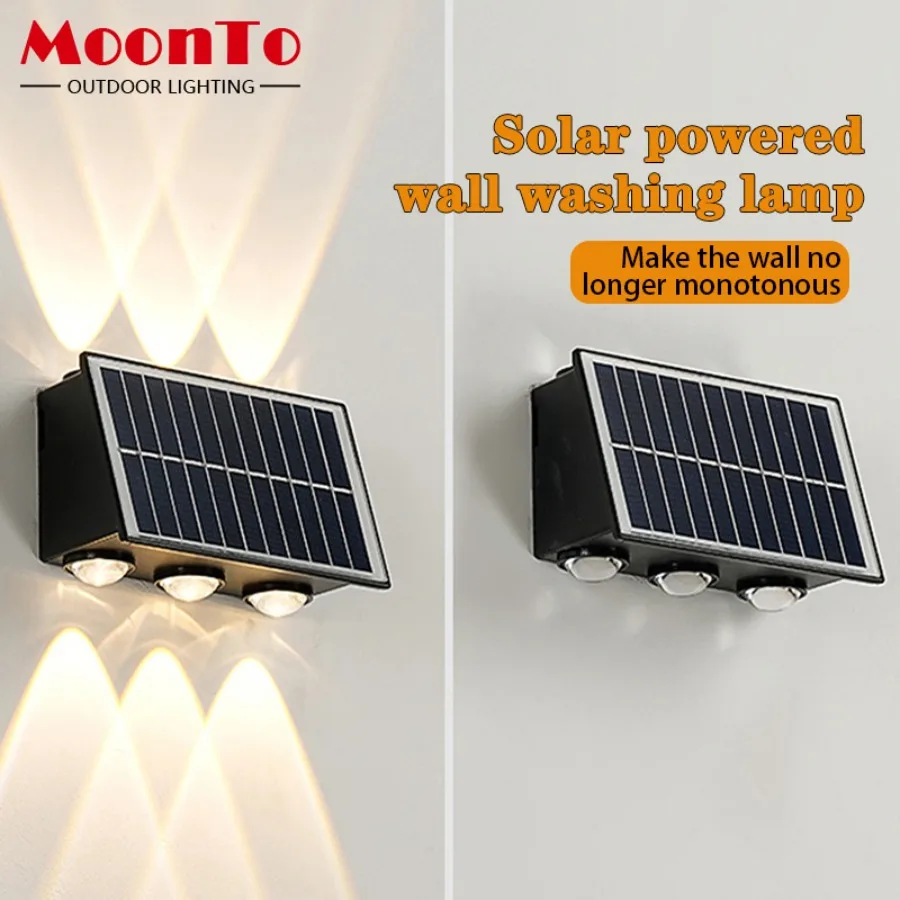 Ao ar livre conduziu a lâmpada de parede solar ip65 à prova dip65 água rgb para cima e para baixo iluminação luminosa varanda jardim pátio decoração luz solar