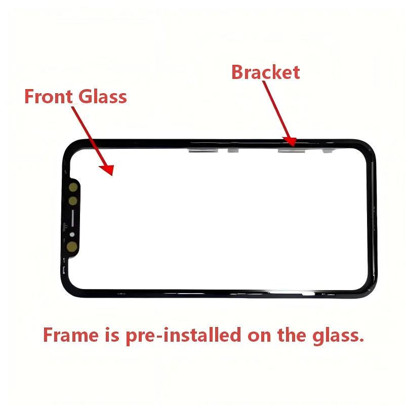 Top Quality For iPhone X XS XR 11 12 13 14 15 16 Screen Outer Glass OCA Center Frame Bracket With Glue Screen Glass Replacement