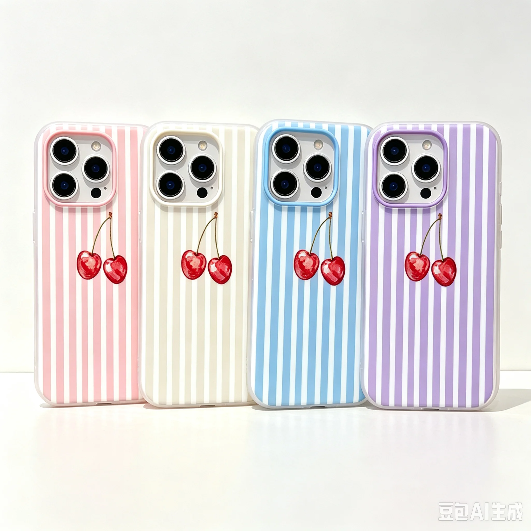 Case For Samsung Galaxy A57 A56 A27 A17 A07 A16 A36 A26 S26 Ultra S25 Edge S24 S23 FE Plus White Striped Cherry Candy Cover Skin