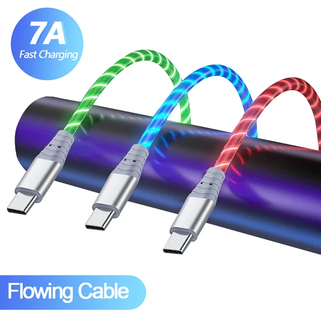 100W świecący kabel LED 7A Micro USB typu C przesyłanie strumieniowe przewód USB C szybkie ładowanie dla Huawei Xiaomi Samsung