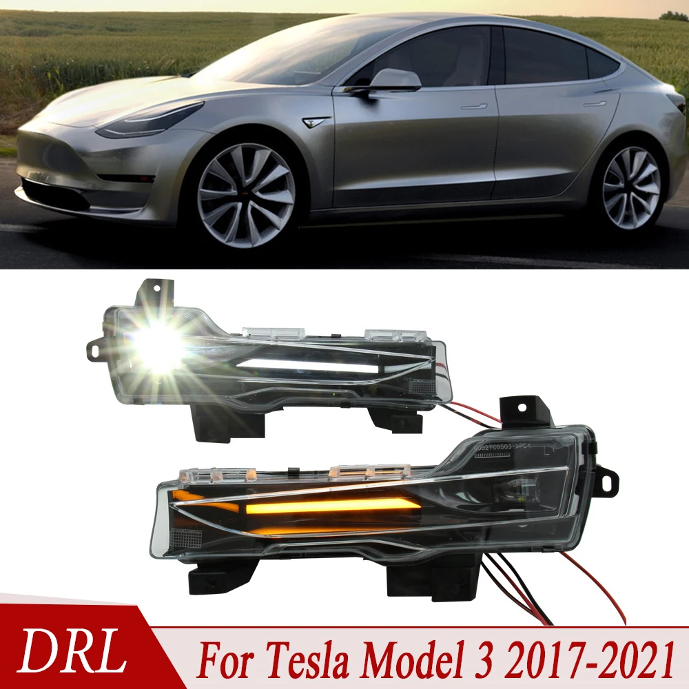 Per Tesla modello 3 2017 2018 2019 2020 2021 1 paio LED DRL fendinebbia fendinebbia luci di marcia diurna indicatore di direzione bianco giallo