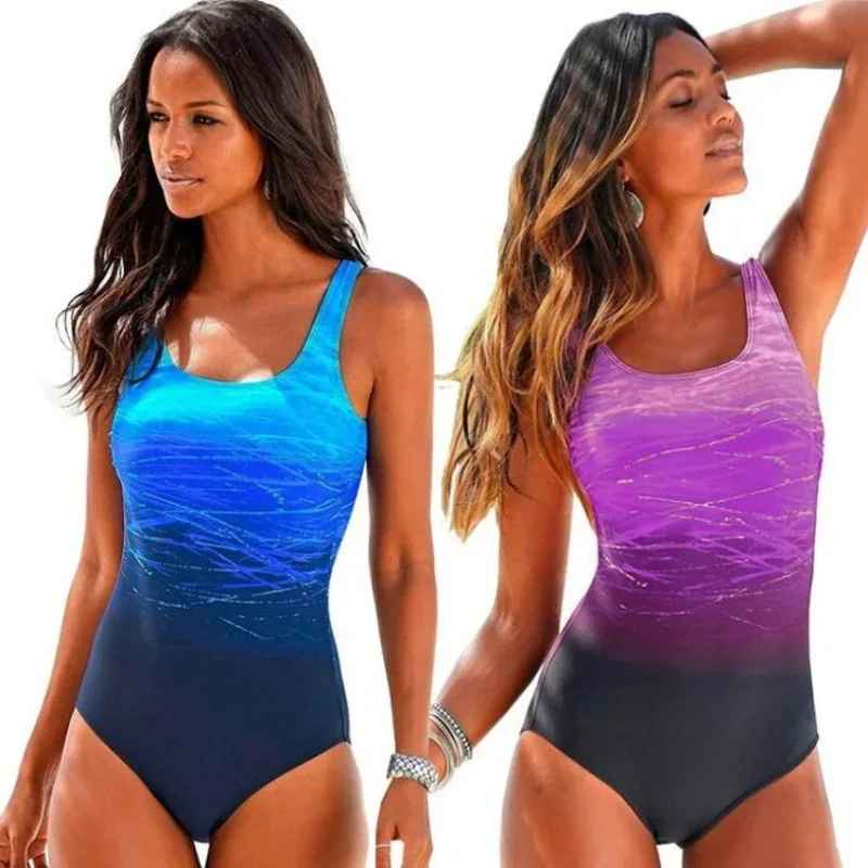 1 PCS Push Up Swimwear Criss Cross Back One-piece Bikini Bathing Suit Gradient Print Sexy One Piece Women Swimsuit Beachwear