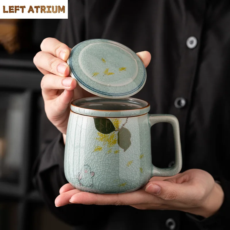 

Borneol Hand-Painted Jade Hare Mug with Lid Office Tea Making Ceramic Cup