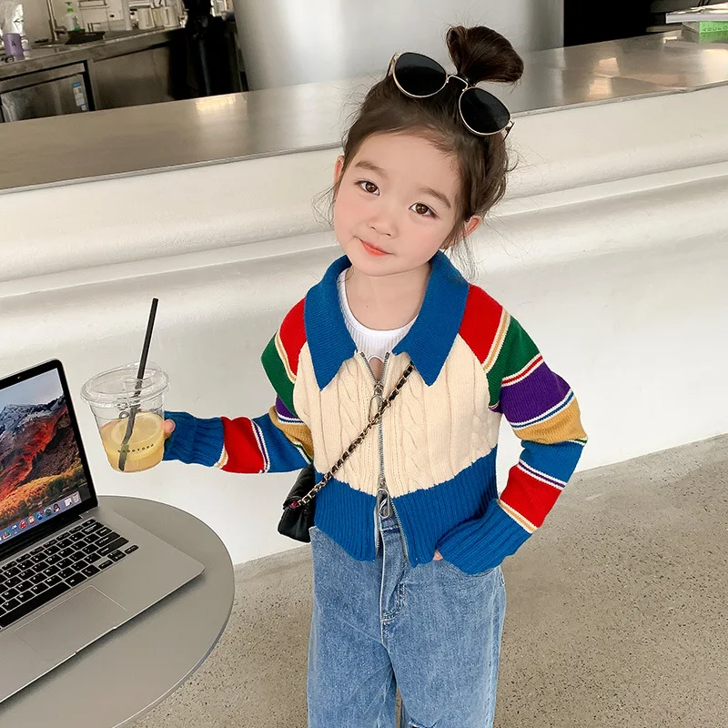 

Girl Sweater 2023 New Children Fashion Korean Style Children Autumn Treasure Knit Coat Girl Vest Coat Long Sleeve Shirt