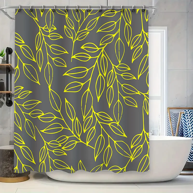 

Luxury Bath Shower Curtain Green Leaf Pattern Design Decorative Waterproof Fabric with Hook Set Modern Bathroom Aesthetic Decora
