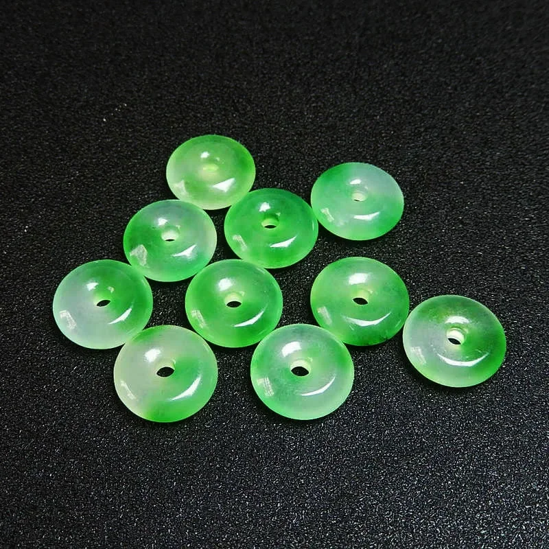 5pc Green Jade 25mm Beads Safety Buckle Doughnut Pendants Jadeite Emerald DIY Bracelet Necklace Jewelry Fashion Accessories