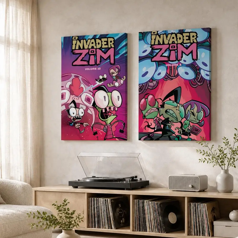 Cartoon I-invader Zim Framed Wall Painting Wood Canvas Poster For Living Room Bedroom Hallway Office Home Decor Gift