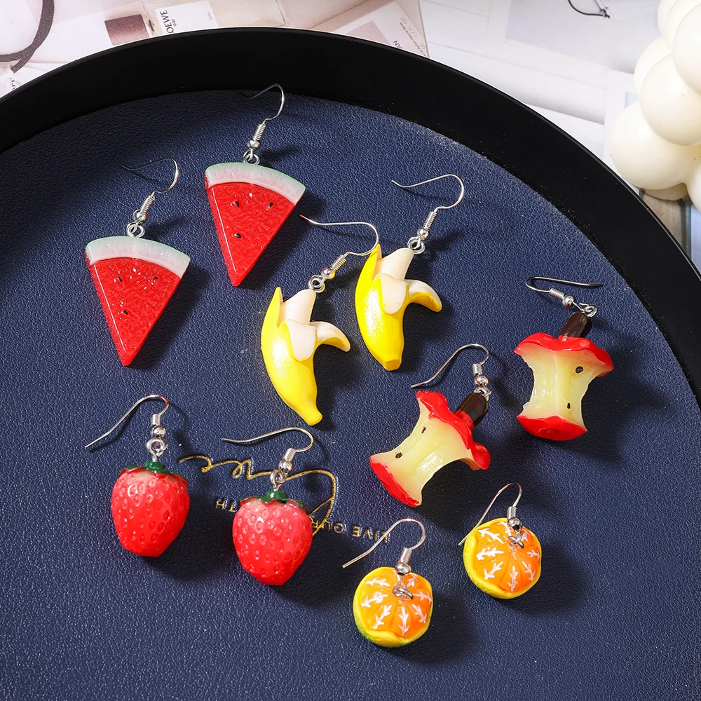 

Aihua 10pcs Cute Cartoon Fruit Earring Set Acrylic Apple Watermelon Orange Banana Strawberry Earrings Women Trendy Jewelry Gifts