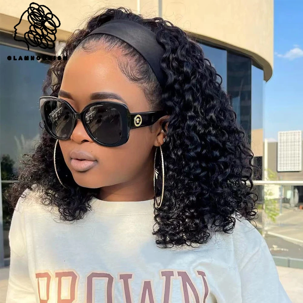 

Kinly Curly Wigs Half Wig With Headband 100% Virgin Hair 16Inches Headband Wig Wear To Go Glueless Wigs For Women Scarf Wigs