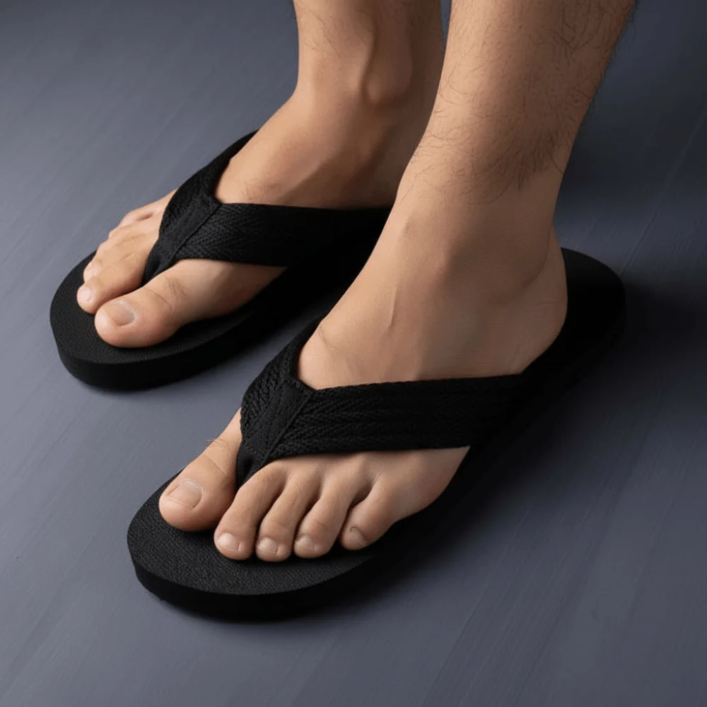 1 Pair Portable Soft High Elasticity Flip Flops TPR Thickened Flat Bottom Slippers Resilience Anti-slip Beach Flip Flops Men
