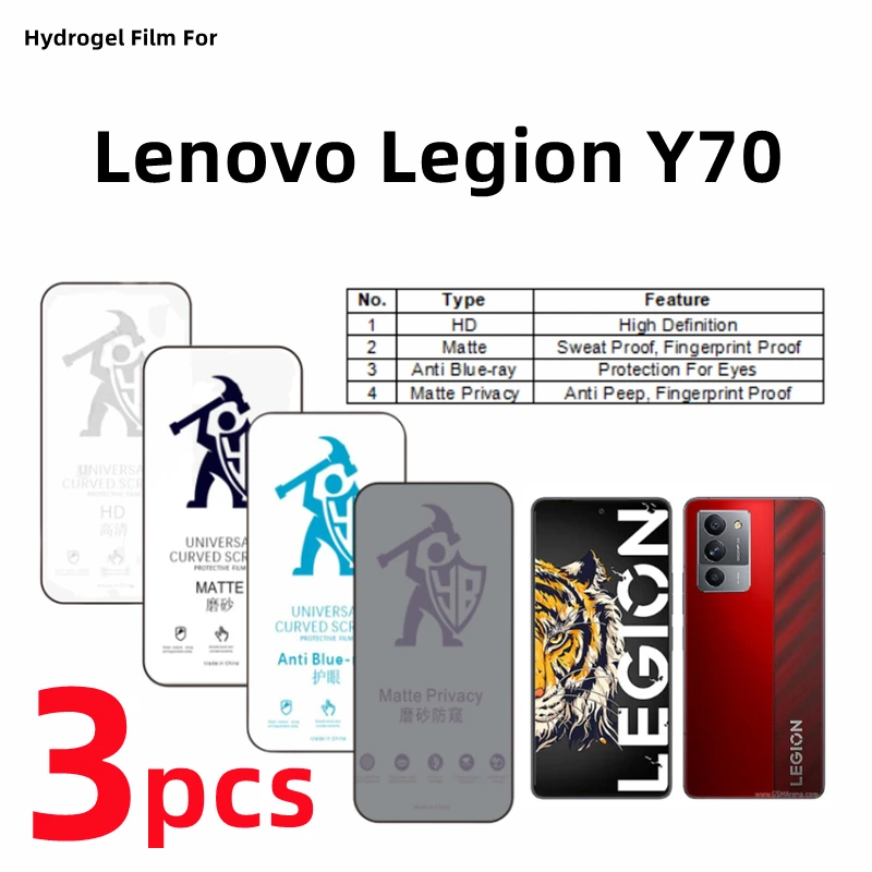 3pcs HD Hydrogel Film For Lenovo Legion Y70 Matte Screen Protector For Lenovo Legion Y70 Eye Care Anti Spy Matte Protective Film