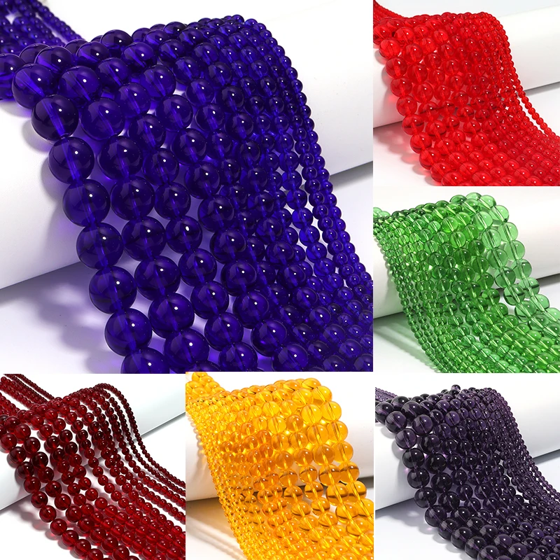 1 Strang 4 6 8 10 12 mm mehrfarbige Glasperlen, runde lose Distanzperlen für Schmuckherstellung, DIY-Armband, Halskette, Zubehör