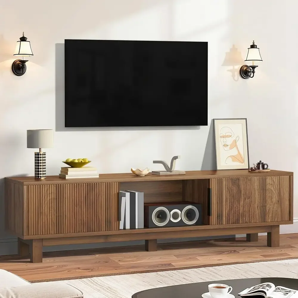 luted TV Stands or Living Room, Entertainment Center or TVs up to 65 Inch, Century ern Media ole with Power Outlets & Storage Co