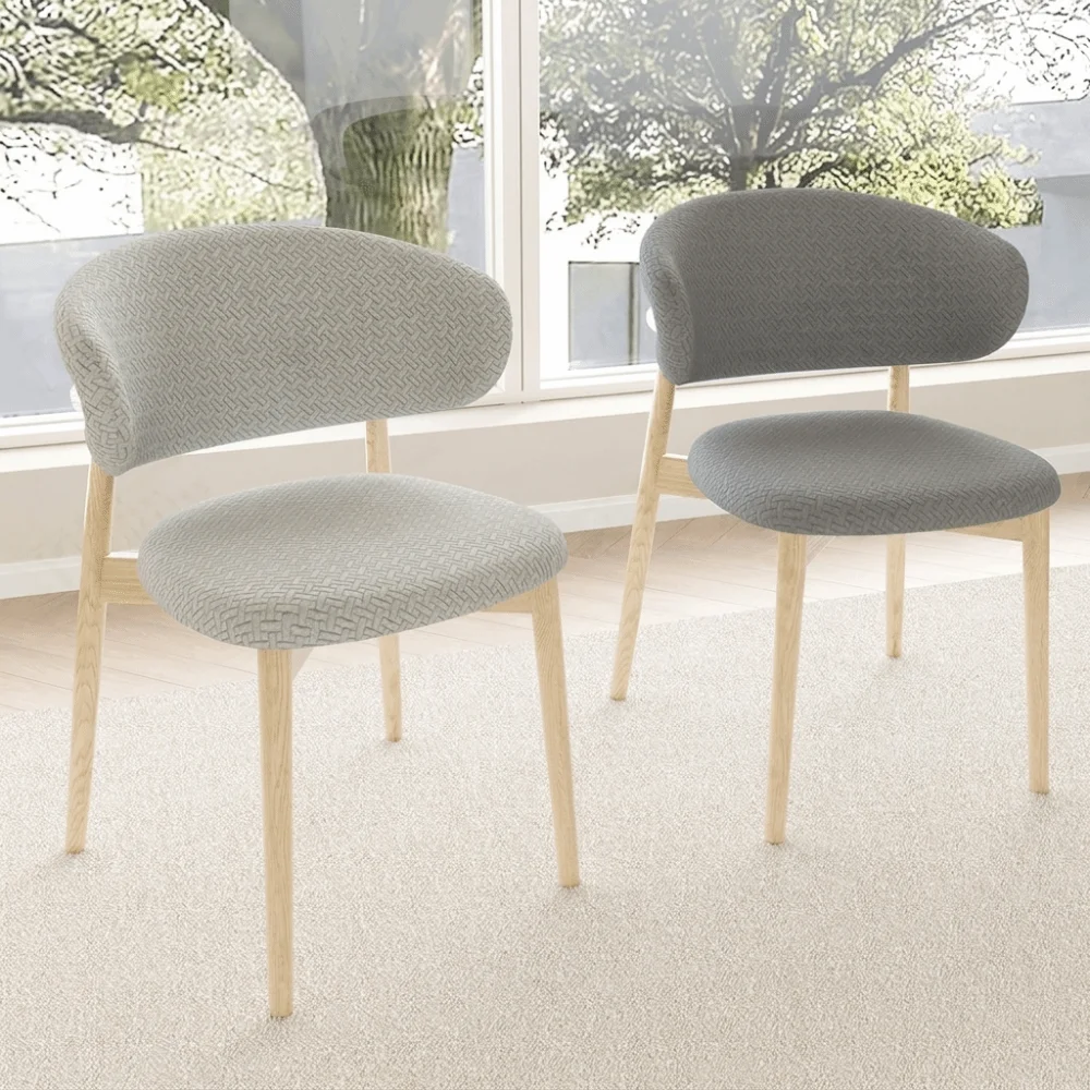 Elastic Dining Chair Cover Full-Coverage Solid Color C-Shaped Backrest Chair Cover Jacquard Dustproof Curved Back Chairs Cover