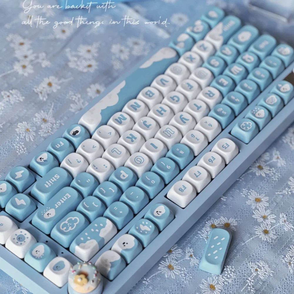 

White Cloud Theme Keycap Set 138Key PBT Custom Cute Blue Personalized Keyboard Cap MOA Profile Key Cap for Mechanical Keyboard