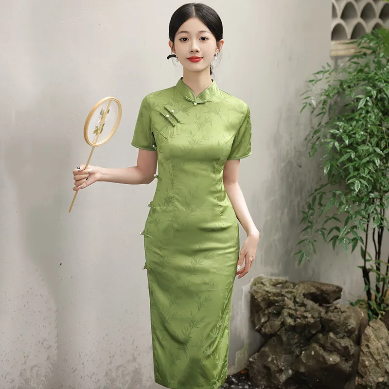 Yourqipao Chinese Improved Cheongsam 2025 New Style Women's Retro Slim Short Sleeves Qipao Cosplay Skirt