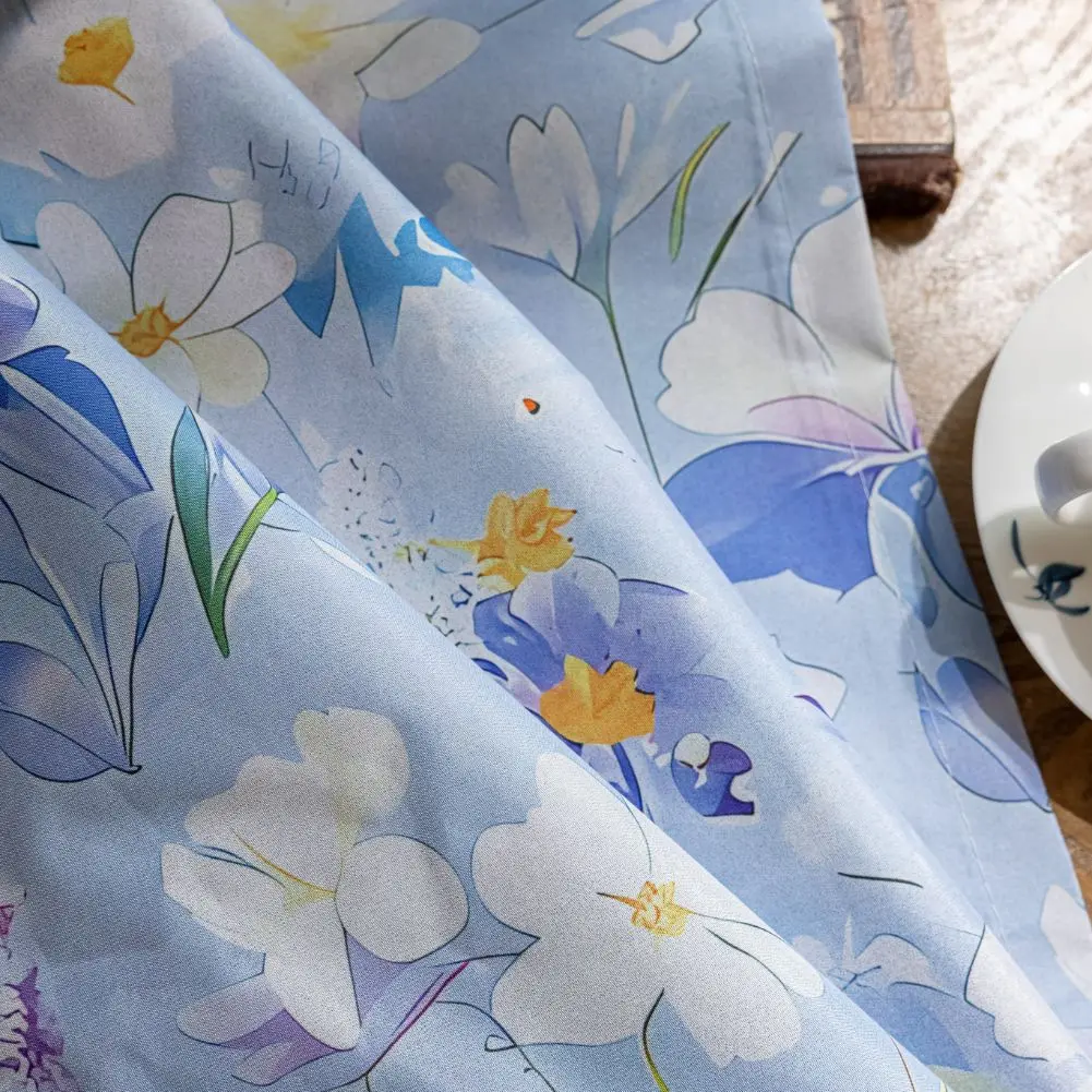 الريف الفرنسي نمط الأزرق الأزهار الستائر لغرفة النوم غرفة المعيشة 1 قطعة 100% ستائر التعتيم الطازجة الدافئة ديكور المنزل #6